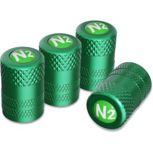 imageCKAuto 4 Pcs Aluminum Tire Valve Stem Caps with N2 Nitrogen Logo Universal Stem Covers for Cars SUVs Bike and Bicycle Trucks Motorcycles  TPMS Safe  Corrosion Resistant  Dust Proof SilverGreenN2
